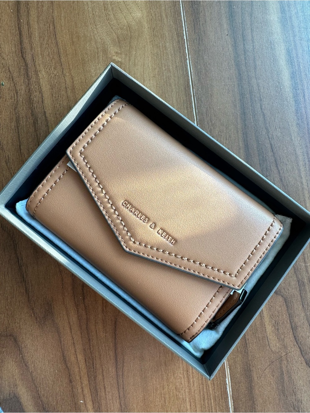 Charles & Keith Tan Fold-Over Wallet